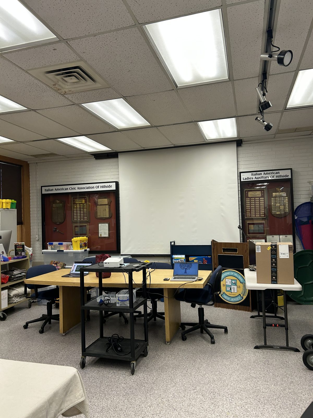 Hillside Public Library classroom prepared for the Penny Power Project presentation